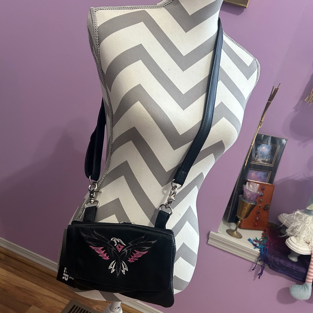 Black Crossbody Bag with Pink Accents